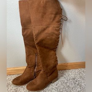 Thigh high lace up cognac boots. Size 7